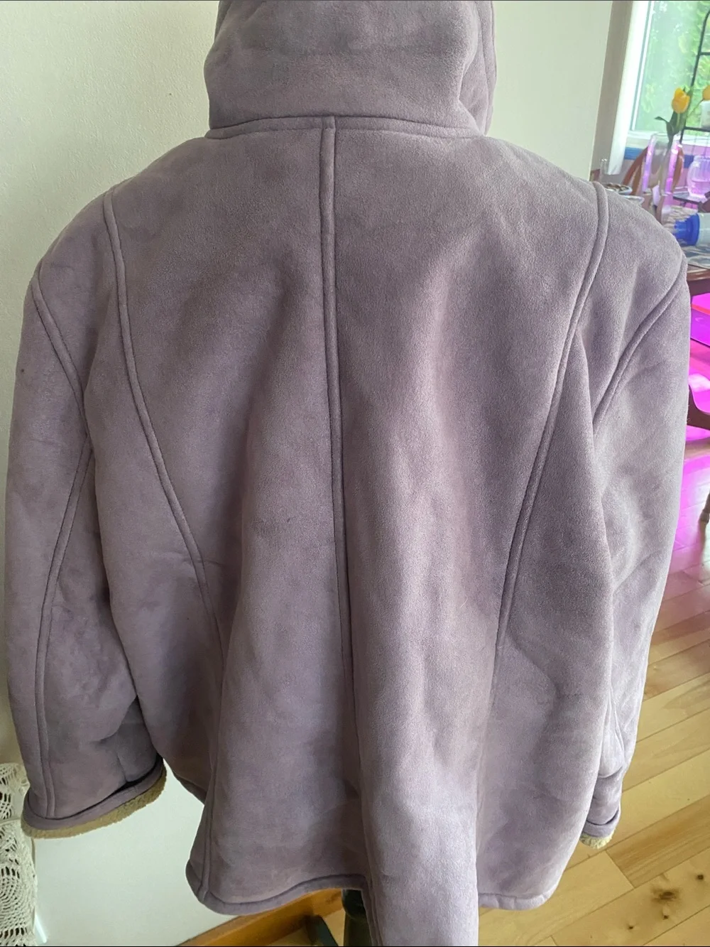 Women’s Lavender Faux Suede Zip-Front Coat with Sherpa Lining - Picture 2 of 6